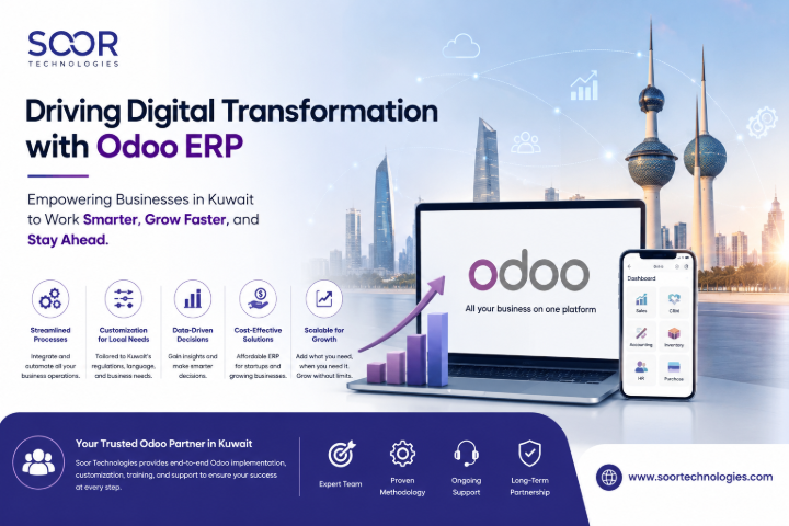 How Odoo ERP Accelerates Digital Transformation in Kuwait | Soor Technologies Digital Transformation with Odoo ERP in Kuwait by Soor Technologies – Business automation, ERP implementation, and digital transformation solutions